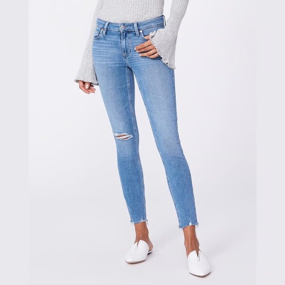 PAIGE Verdugo Ankle Jules Destructed Worn Away Hem Medium Blue Wash 28 - Picture 1 of 15